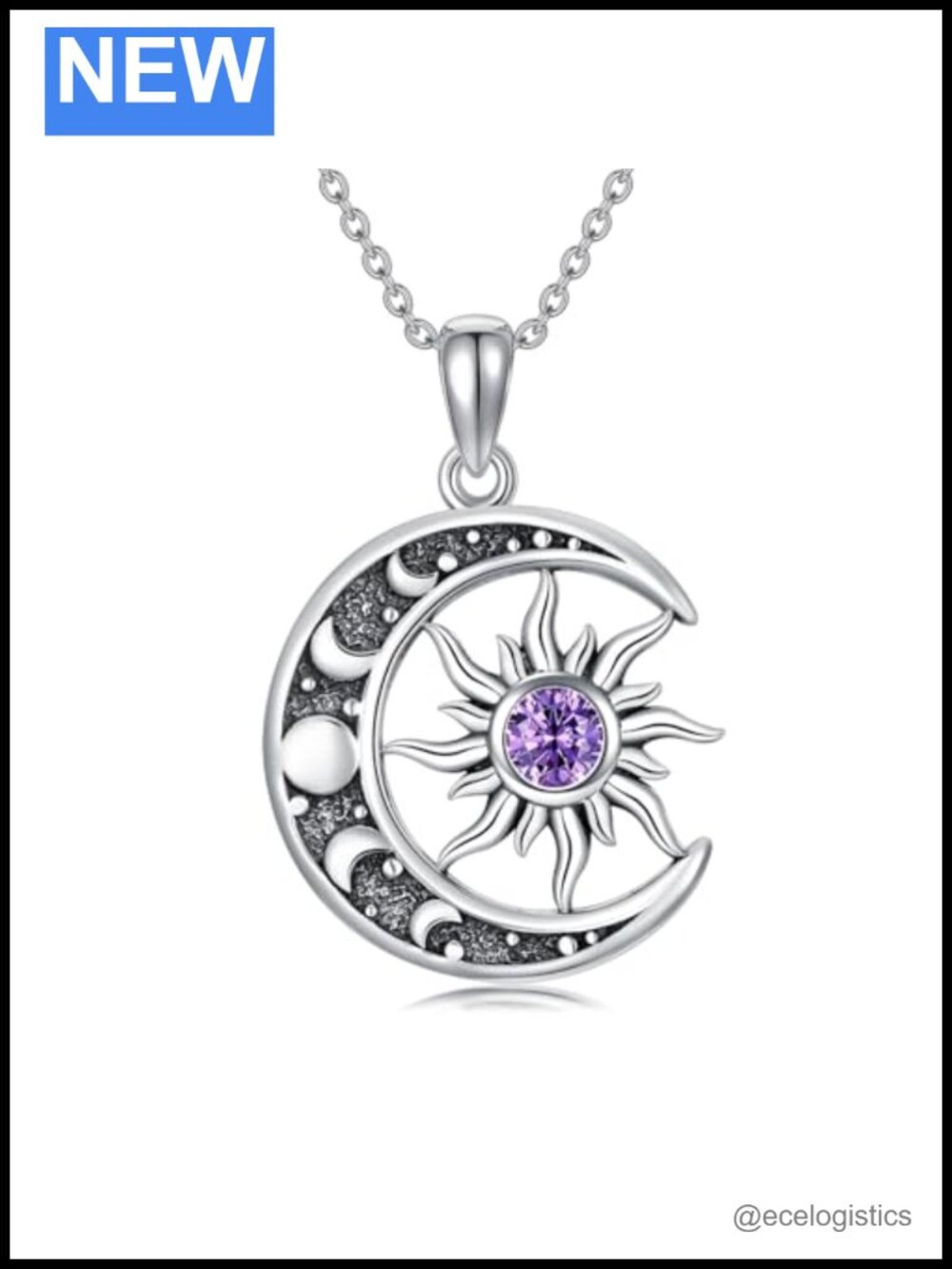 Sun Moon Pendant Necklace 925 Sterling Silver Birthstone